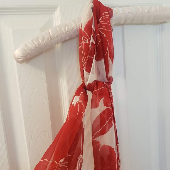 Pair of Scarves Floral Flowers Red Thin Sheer Wrap - Picture 7 of 14